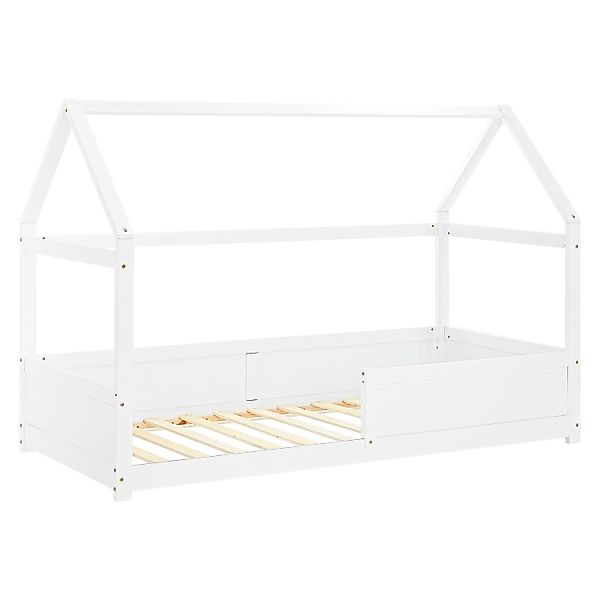 Homestyle4u Kinderbett Weiß Hausbett mit Rausfallschutz 90x200 cm Bodenbett günstig online kaufen