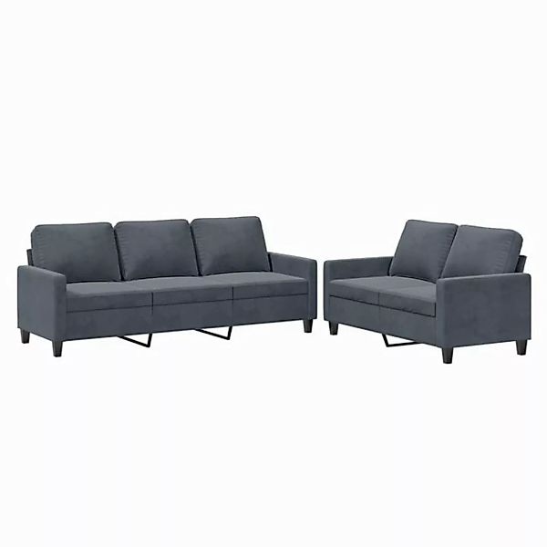 vidaXL Sofa, 2-tlg. Sofagarnitur mit Kissen Dunkelgrau Samt günstig online kaufen