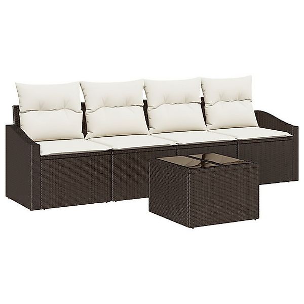 vidaXL Loungesofa 5-teilige Garten-Essgruppe mit Kissen Braun Poly Rattan, günstig online kaufen