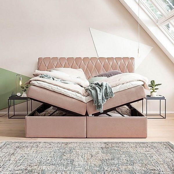 BettCo Stauraumbett Boxspringbett mit Bettkasten Lyon (in Rose Samt, 160 x günstig online kaufen