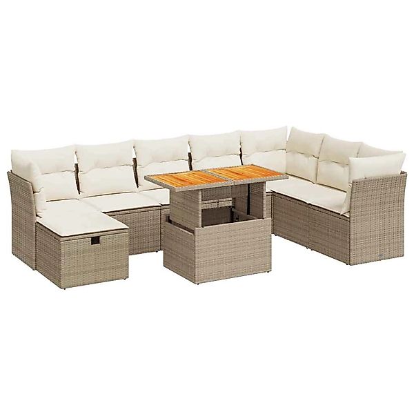 vidaXL 9-Tlg Garten-Sofagarnitur mit Kissen Beige Poly Rattan Akazie 332798 günstig online kaufen