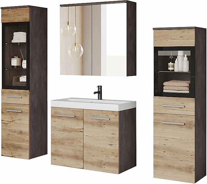 welltime Badmöbel-Set "MADRIT II, Schrank mit Waschbecken, 2 Hänger, Spiege günstig online kaufen