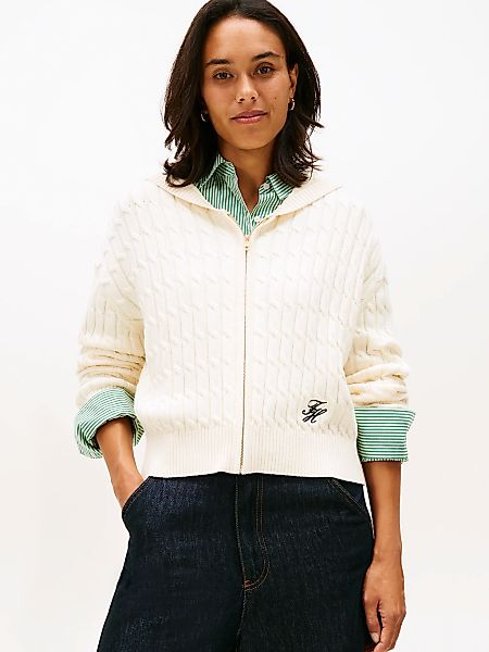 Tommy Hilfiger Kapuzenstrickjacke "CO CABLE MID GG LS ZIP HOODY" mit Zopfst günstig online kaufen