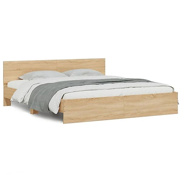 vidaXL Bettgestell, Bettrahmen mit Kopfteil Sonoma-Eiche 160x200 cm günstig online kaufen