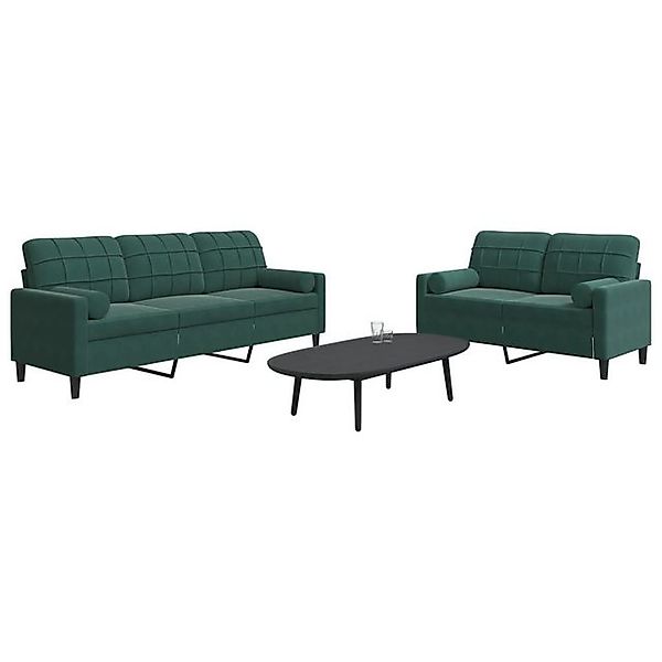 vidaXL Sofa, 2-tlg. Sofagarnitur mit Kissen und Nackenrollen Dunkelgrün Sam günstig online kaufen