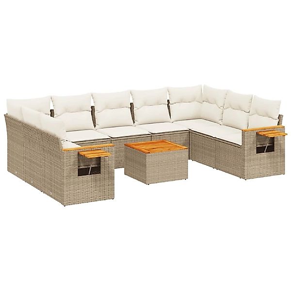 vidaXL 10-Tlg Garten-Sofagarnitur mit Kissen Beige Poly Rattan 3227122 günstig online kaufen