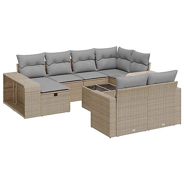vidaXL 11-Tlg Garten-Sofagarnitur mit Kissen Beige Poly Rattan 3326073 günstig online kaufen