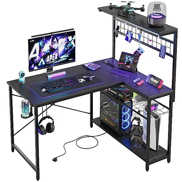 Bestier Gamingtisch L-förmiger Gamingtisch mit LED-Beleuchtung günstig online kaufen