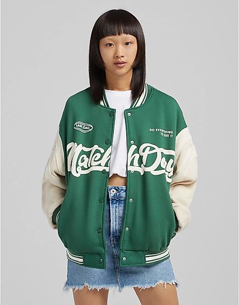 Bershka – Oversize-College-Jacke in Grün günstig online kaufen