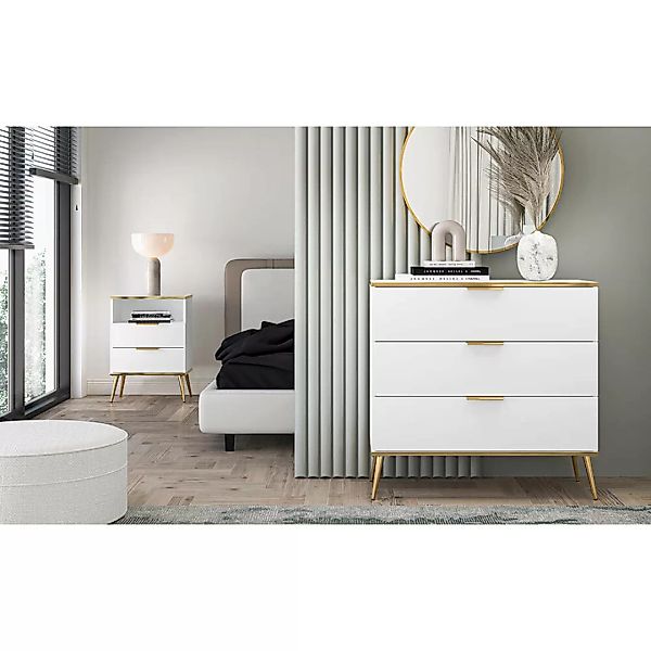 Schlafzimmermöbel Set 2-teilig in weiß goldfarben, VLORA-131 günstig online kaufen