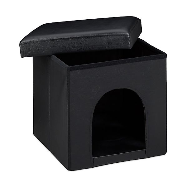 relaxdays Indoorhütte Hundebox Sitzhocker, schwarz günstig online kaufen