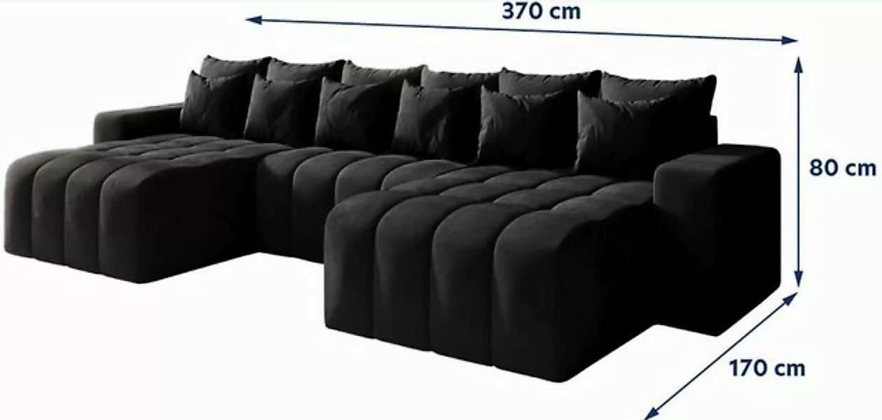 DB-Möbel Ecksofa BATTUMI-U - Eckcouch mit Schlaffunktion, 370 cm breit.Schw günstig online kaufen