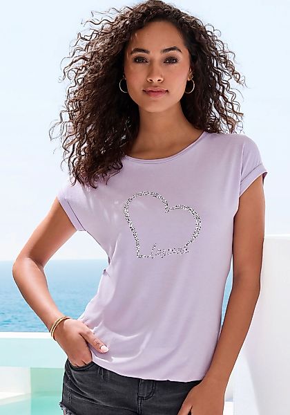 LASCANA Kurzarmshirt "mit Lascana Herz Print" aus weichem Viskose-Stretch günstig online kaufen