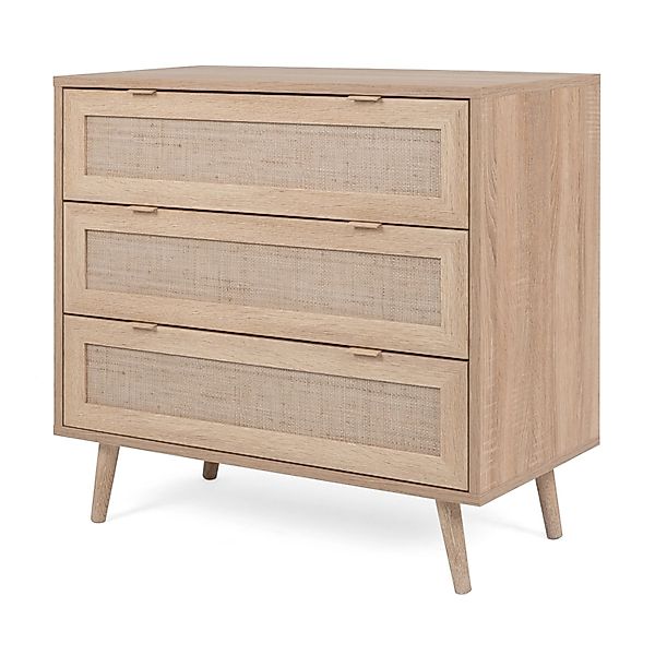 Furn.Design Kommode Eiche Sonoma mit Bast-Dekor 80 cm 3 Schubkästen Scandi günstig online kaufen