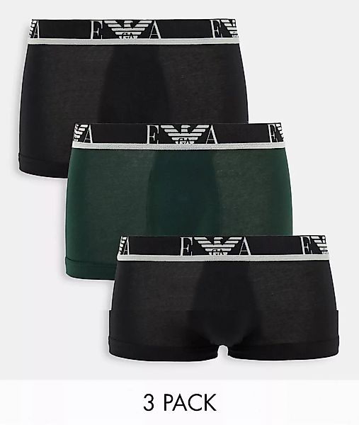 Emporio Armani – Bodywear – 3er-Pack Unterhosen in Schwarz/Grün mit Monogra günstig online kaufen