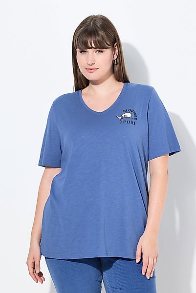 Ulla Popken T-Shirt T-Shirt Blüte V-Ausschnitt günstig online kaufen