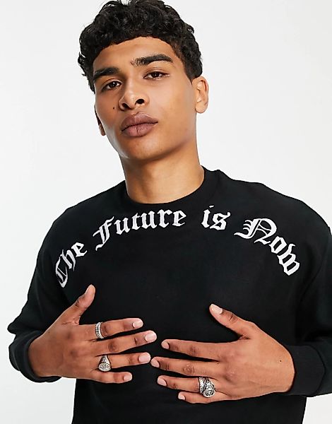 ASOS – Dark Future – Oversized-Pullover aus Polarfleece in Schwarz mit Goth günstig online kaufen
