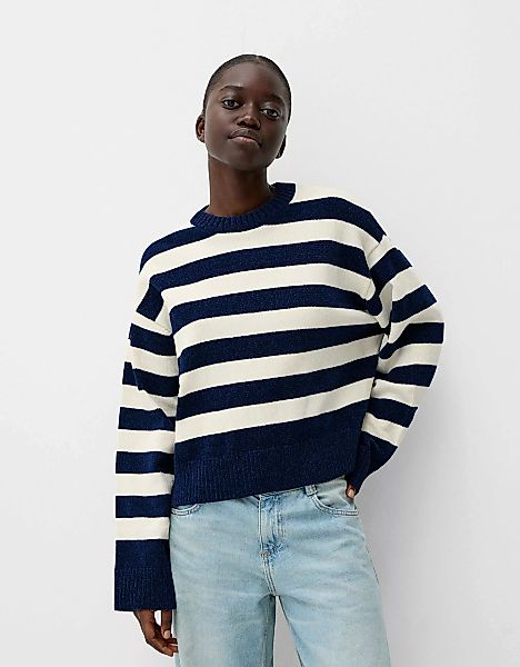 Bershka Pullover Mit Rundausschnitt Und Chenille Damen M Blau günstig online kaufen