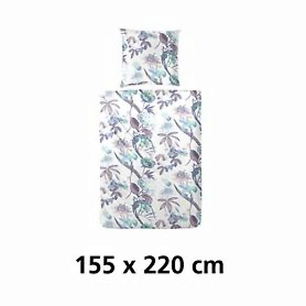 Mako-Satin-Bettwäsche 'Flowers' blau 155x220 günstig online kaufen