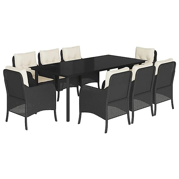vidaXL 9-Tlg Garten-Essgruppe mit Kissen Schwarz Poly Rattan 3211919 günstig online kaufen