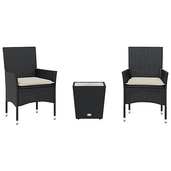 vidaXL 3-Tlg Bistro-Set mit Kissen Schwarz Poly Rattan und Glas 3278739 günstig online kaufen