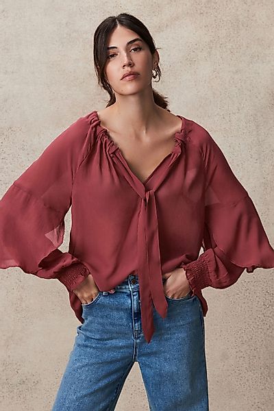 Next Blusenshirt Geraffte Schluppenbluse mit Ballonärmeln günstig online kaufen