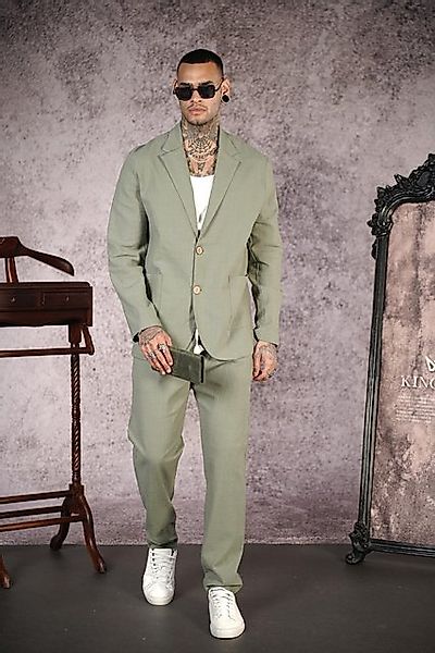 Denim Distriqt Anzug Feiner Sommeranzug in Leinenoptik aus Baumwolle Grün M günstig online kaufen