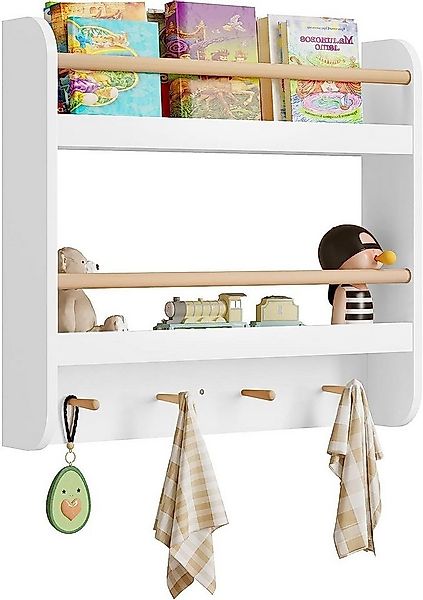 Woltu Kinderregal, 1-tlg., Bücherregal Wandregal mit 2 Ablagen 4 Hake aus M günstig online kaufen