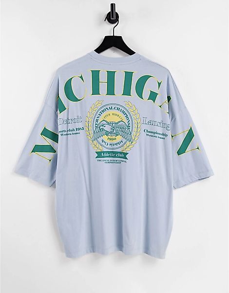 ASOS DESIGN – Oversize-T-Shirt in Blau mit „Michigan”-Collegeprint auf der günstig online kaufen
