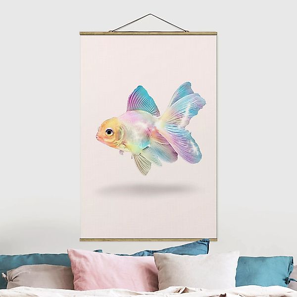 Stoffbild Tiere mit Posterleisten - Hochformat Fisch in Pastell günstig online kaufen