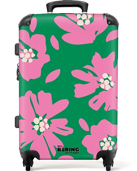 NoBoringSuitcases.com© Hartschalen-Trolley Grün mit rosa Blüten günstig online kaufen