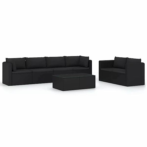 7-tlg. Garten-lounge-set Mit Kissen Poly Rattan Schwarz günstig online kaufen