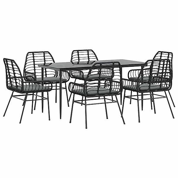 vidaXL 7-Tlg Garten-Essgruppe mit Kissen Schwarz Poly Rattan Glas 3334454 günstig online kaufen
