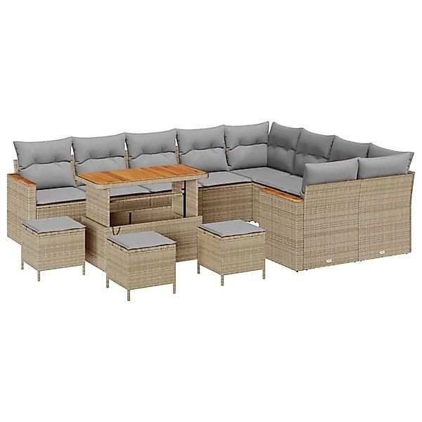 vidaXL Gartensofa-set mit Kissen mit Speicher 13-Tlg Beige Poly-Rattan 3365 günstig online kaufen