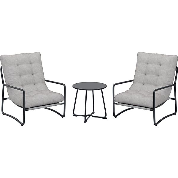 Balkonmöbel-Set Patterson 3-teilig Stahl Textilen Schwarz Beige günstig online kaufen