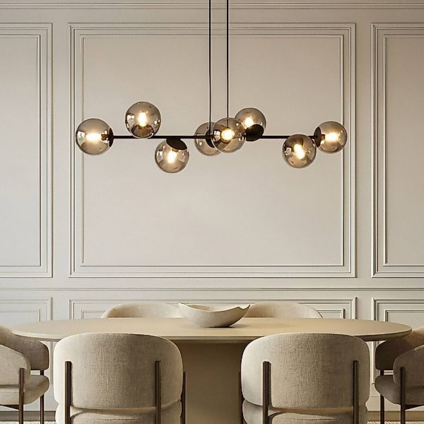 Lindby Pendelleuchte Isamer, rauchgrau, 130 cm, Kugel günstig online kaufen