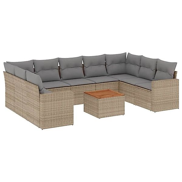 vidaXL 10-Tlg Garten-Sofagarnitur mit Kissen Beige Poly Rattan 3224267 günstig online kaufen