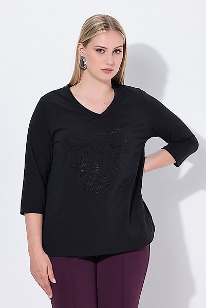 Ulla Popken Longsleeve Shirt Ziersteine Classic V-Ausschnitt 3/4-Arm günstig online kaufen