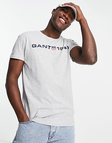 Gant – Lounge-T-Shirt mit Logo auf der Brust in Grau günstig online kaufen