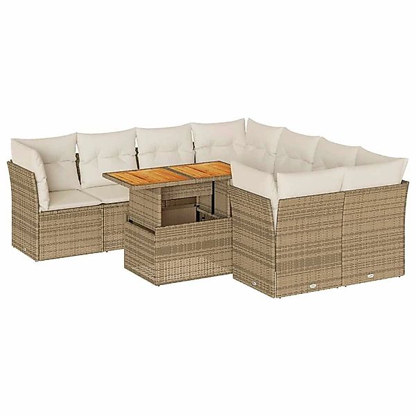 vidaXL 9-Tlg Garten-Sofagarnitur mit Kissen Beige Poly Rattan 3326907 günstig online kaufen