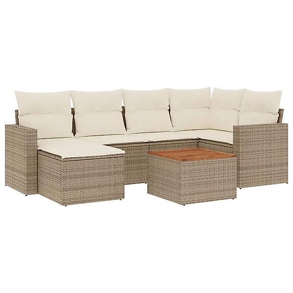 vidaXL 7-Tlg Garten-Sofagarnitur mit Kissen Beige Poly Rattan 3256555 günstig online kaufen