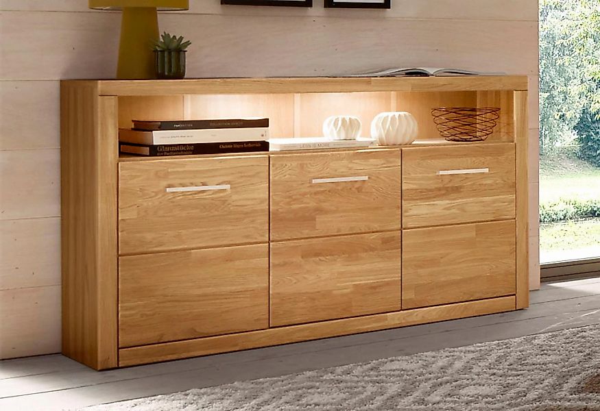 Home affaire Sideboard "Ribe,130cm breit, Fronten Massivholz,7 Fächer", Hol günstig online kaufen