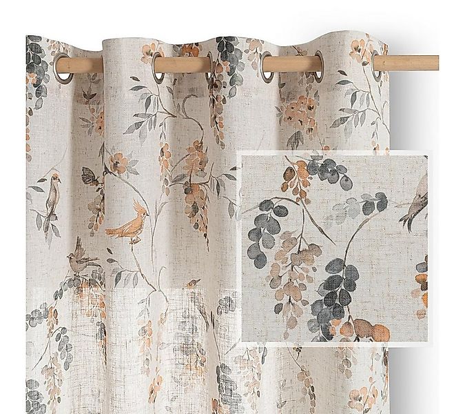 Restilo Gardine Gardine Ösen Vorhang Leinen Microfaser Blumen Muster (1 St) günstig online kaufen