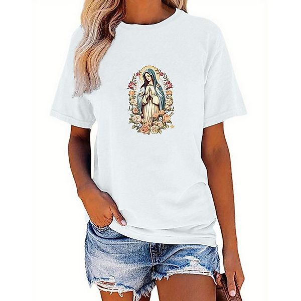 PYL Kurzarmshirt Damen Sommer Kurzarmbluse Locker Jungfrau Maria Print-Shir günstig online kaufen