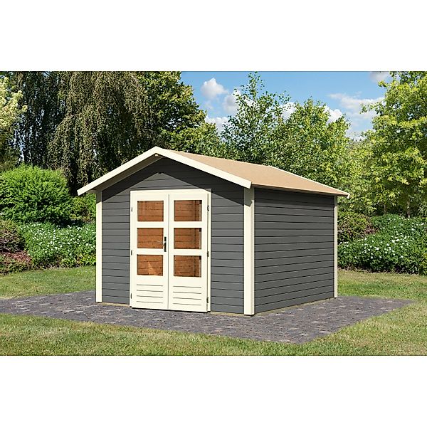 Karibu Holz-Gartenhaus Tessin 2 Terragrau 300 x 300 cm inkl. Boden günstig online kaufen