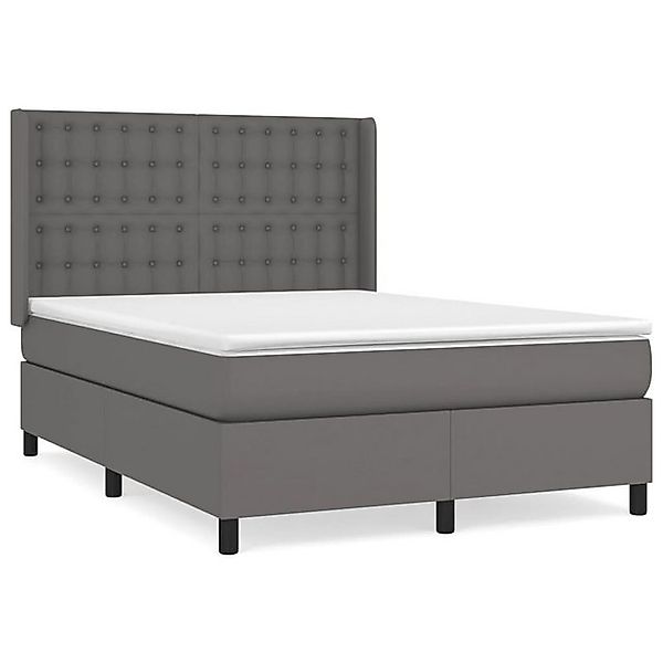 vidaXL Boxspringbett, Boxbett mit Matratze Grau 140x200 cm Kunstleder günstig online kaufen