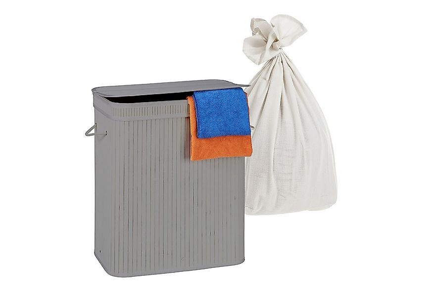 relaxdays Wäschekorb Bambus Wäschekorb mit 2 Fächern, grau günstig online kaufen