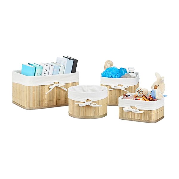 relaxdays Aufbewahrungskorb Aufbewahrungskörbe 4er Set Bambus günstig online kaufen