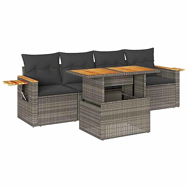 vidaXL 5-Tlg Garten-Sofagarnitur mit Kissen Grau Poly Rattan Akazie 3327546 günstig online kaufen