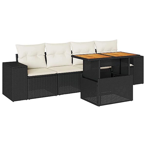 vidaXL 5-Tlg Garten-Sofagarnitur mit Kissen Schwarz Poly Rattan 3327318 günstig online kaufen